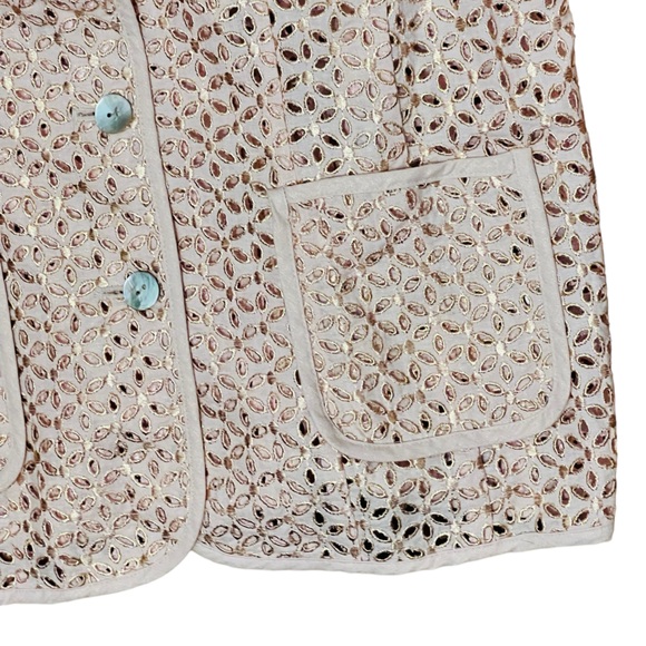 Susan Graver NEW Linen Jacket Size M Embroidered Fabric Mother of Pearl Buttons - Picture 6 of 11